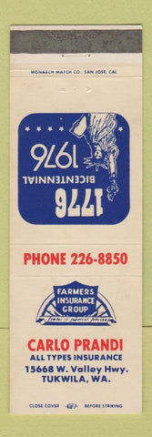 Matchbook Cover - Carlo Prandi Farmers Group Insurance Tukwila WA 1976
