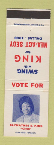 Matchbook Cover - Clymathes King for NEA Act Secy Dallas TX
