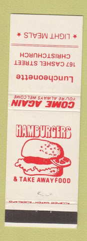 Matchbook Cover - Luncheonette Hambrugers Christchurch New Zealand