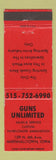 Matchbook Cover - Guns Unlimited Marshalltown IA WEAR