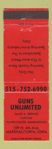 Matchbook Cover - Guns Unlimited Marshalltown IA WEAR