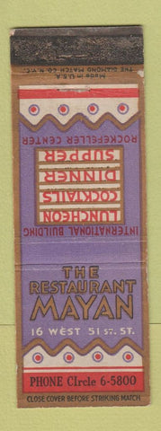 Matchbook Cover - Restaurant Mayan New York City Rockefeller Center WORN