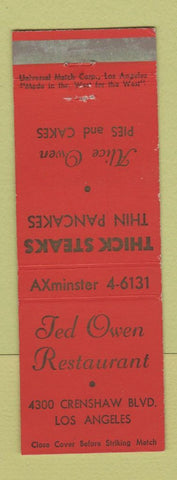 Matchbook Cover - Ted Owen Restaurant Los Angeles CA WEAR