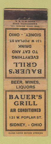 Matchbook Cover - Bauer's Grill Sidney OH WORN