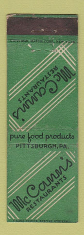 Matchbook Cover - McCann's Restaurants Pittsburgh PA WEAR