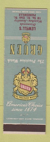 Matchbook Cover - Gruen Watches Lewell's Painesville OH