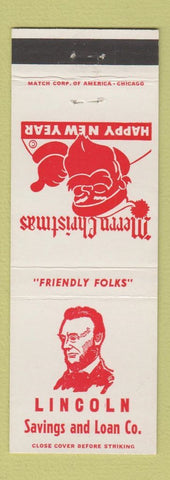 Matchbook Cover - Lincoln Savings and Loan Christmas Santa Claus Abraham