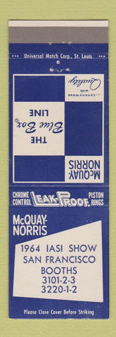 Matchbook Cover - McQuay Norris Piston Rings 1964 IASI Show San Francisco CA