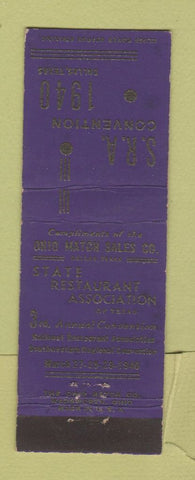Matchbook Cover - State Restaurant Association of TX Dallas TX 1940