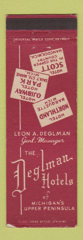 Matchbook Cover - Deglman Hotels Sault Ste Marie Marquette Hancock MI WEAR
