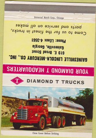 Matchbook Cover - Diamond T Trucks Gainesville GA 40 Strike