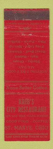 Matchbook Cover - Kreb's City Restaurant St Marys OH WEAR