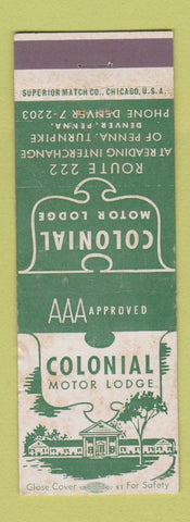 Matchbook Cover - Colonial Motor Lodge Denver PA WORN