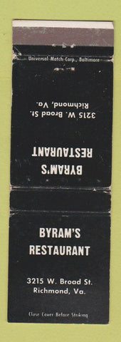 Matchbook Cover - Byram's Restaurant Richmond VA WEAR