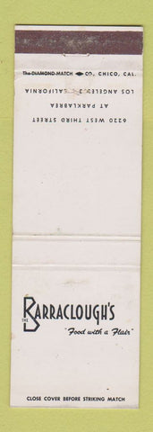 Matchbook Cover - Barraclough's Restaurant Los Angeles CA WEAR