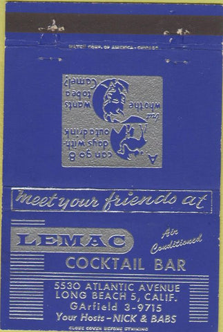 Matchbook Cover - Lemac Cocktail Bar Long Beach CA blue 40 Strike