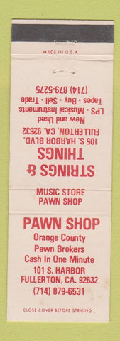 Matchbook Cover - Strings & Things Musical Instruments Pawn Fullerton CA