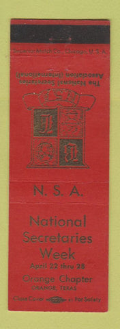 Matchbook Cover - National Secretaries Week Orange TX WEAR