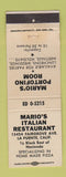 Matchbook Cover - Mario's Italian Restaurant Pizza La Puente CA WORN