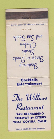 Matchbook Cover - The Willows Restaurant West Covina CA
