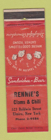 Matchbook Cover - Rennie's Clams & Chili Elmira NY WORN