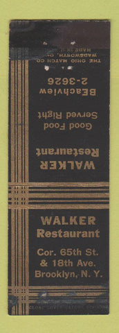 Matchbook Cover - Walker Restaurant Brooklyn NY WORN