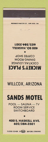 Matchbook Cover - Sands Motel Willcox AZ