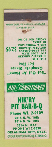 Matchbook Cover - Hik'ry Pit BBQ Oklahoma City OK WEAR