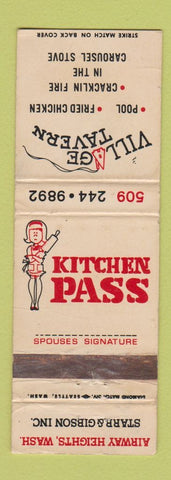 Matchbook Cover - Village Tavern billiards fried chicken Airway Heights WA WORN