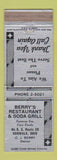 Matchbook Cover - Berry's Restaurant Soda Grill Norwalk OH WEAR