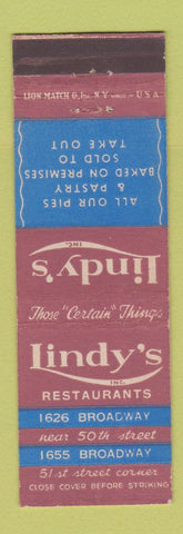 Matchbook Cover - Lindy's Restaurants New York City