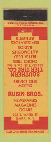 Matchbook Cover - Rubin Bros News Elmira NY Southern Tier Tire WEAR