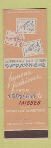Matchbook Cover - New York Girl Coat Girl's Clothes New York City