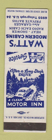 Matchbook Cover - Watt's Modern Cabins Toledo OH