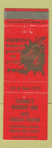 Matchbook Cover - Carney Manor Inn Angus Room Rolla MO WEAR