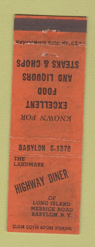 Matchbook Cover - Highway Diner Babylon NY WORN