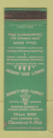 Matchbook Cover - Barrett Bros Florist Flowers nursery Cleveland OH WEAR