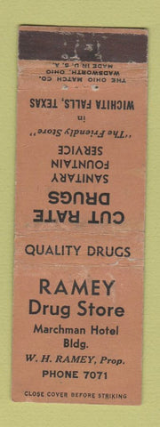 Matchbook Cover - Ramey Drug Store Wichita Falls TX WORN