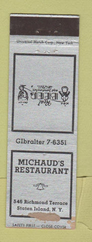 Matchbook Cover - Michaud's Restaurant Staten Island NY WORN