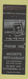 Matchbook Cover - Mickey's Restaurant Plattsburgh NY WORN