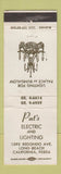 Matchbook Cover - Pat's Electric and Lighting Long Beach CA WEAR
