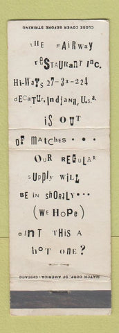 Matchbook Cover - The Fairway Restaurant Decatur IN WEAR