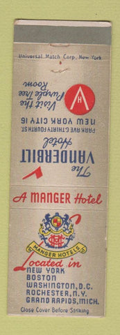 Matchbook Cover - Manger Hotels Vanderbilt New York City