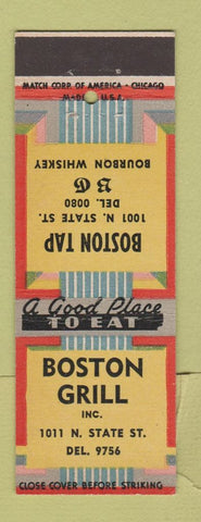 Matchbook Cover - Boston Grill Tap BG Whiskey Chicago IL