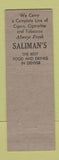 Matchbook Cover - Saliman's Restaurant Denver Colorado WEAR