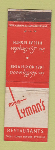 Matchbook Cover - Mike Lyman's Restaurants Hollywood Los Angeles CA WEAR