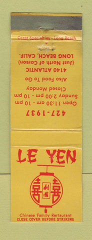 Matchbook Cover - Le Yen Chinese Restaurant Long Beach CA WORN