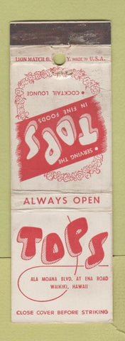 Matchbook Cover - Tops Waikiki Hawaii restaurant WRON