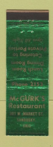Matchbook Cover - McGurk's Restaurant Sandusky OH WEAR