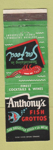 Matchbook Cover - Anthony's Fish Grotto La Jolla La Mesa San Diego CA
